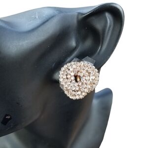 VINTAGE GOLDTONE INFINTY RING DESIGN WITH GLASS PAVE CRYSTALS CLIP ON EARRINGS